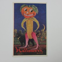Vintage Halloween Postcard Jack-O-Lantern Corn Cob Man Black Cat Bernhardt Wall - £31.96 GBP