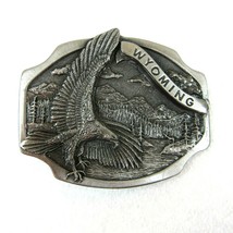 Vintage 1987 Wyoming State Souvenir Belt Buckle Silver tone Metal Eagle ... - $29.99
