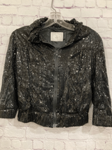 Bizz Womens Size Large All Over Sequin Jacket Gray Full Zip Front Crop L... - $28.70