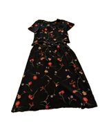 Talbots Petites Two Piece Set Women&#39;s 14 Black Floral Top Skirt Silk USA... - $25.00
