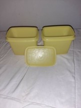 2 Vintage Tupperware 1243 Yellow Shelf Saver Storage Containers &amp; 1 Lid - $8.99