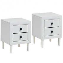 2Pcs Multipurpose Retro Nightstand with 2 Drawers-White - Color: White - £163.26 GBP