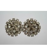 Vintage Silvertone 1&quot; Sparkling Clear Crystal Clip Earrings J332 - £19.18 GBP