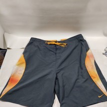 Nike Swim Trunks Men&#39;s XL Gray Yellow Beach Swoosh Mesh Board Shorts - £11.86 GBP