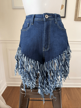 Swank A Posh Long Fringe High Rise Denim Festival Shorts Blue M - $28.80