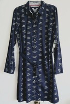 Tommy Hilfiger Shirtdress L Blue Sailing Ship Cotton Belted Shirt Dress New - $79.99