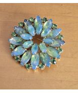 Blue Aurora Borealis Round Brooch | Opalescent Vintage Rhinestone Pin - $1,057.82 MXN