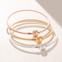 925 Silver / Rose Gold / 14K Gold-plated Moments  Mesh Bracelet Classic Bangle  - £22.60 GBP+