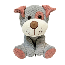 Hugfun Plush Sitting Puppy Gray and Mauve Chevron Pattern Stuffed Animal 9&quot; - £8.66 GBP