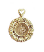 Mexican dos pesos gold coin encased in 14k yellow gold floral frame pendant - $994.32 CAD