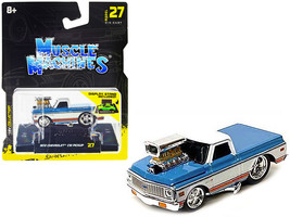 1972 Chevrolet C10 Pickup Truck Blue White w Stripes 1/64 Diecast Car Muscle Mac - £14.06 GBP