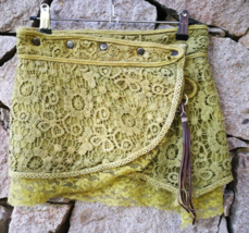 Green Pixie Crochet Lace Wrap Mini Skirt Goa Psytrance Festival Fairy Boho - £20.07 GBP