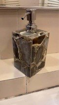 Natural Agate Soap Dispenser Vanity Top Bathroom Decorative Golden Pump ... - $256.86