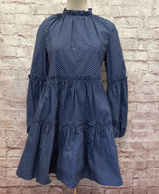 Listicle Womens Shift Dress Blue White Dot Long Sleeve Tassel Cotton Siz... - $65.00