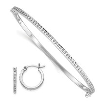 Ster Silver IJ Diamond Hoop Earrings Bangle Bracelet Jewerly - £100.66 GBP