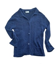 BLARNEY Woolen Mills Cotton Knit Cardigan Sweater Blue Buttons Pockets XL - £36.01 GBP