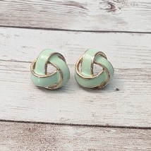 Vintage Stud Earrings For Pierced Ears 5/8&quot; Seafoam Green Knot Design - £10.46 GBP