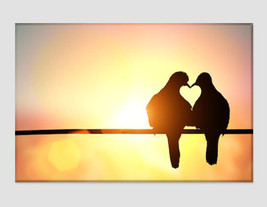Birds in Heart Shape Love Print on Canvas Love Wall Art Anniversary Gift Love Ca - £39.16 GBP