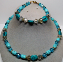 2 Piece Kohls Fashion Designer Blue Faceted Crystal Glass Necklace Bracelet Set - £19.59 GBP