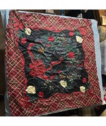 Vintage Talbots Red Floral Ribbon Square Silk Scarf 33” - $19.79