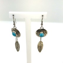 Vintage Sterling Native American Navajo Concho Turquoise Feather Dangle Earrings - £43.51 GBP