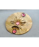 Art Deco Daffodil Jonquil Repousse Pin Brooch Pink Jewels - $568.30 MXN