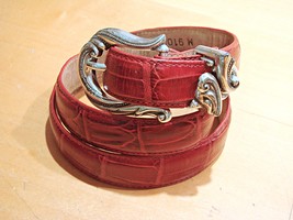 Coldwater Creek Womens Leather Belt Red Croc Print Silver Scroll Buckle ... - £21.23 GBP