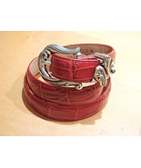 Coldwater Creek Womens Leather Belt Red Croc Print Silver Scroll Buckle ... - £21.43 GBP