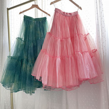 GREEN Layered Tulle Skirt High Waisted Ruffle Tulle Tutu Skirt Holiday Outfit