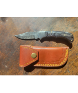 Damascus Steel Pocket Folding Knife 6 Inch Dark Wood Handle w/ Sheath - $41.69 CAD