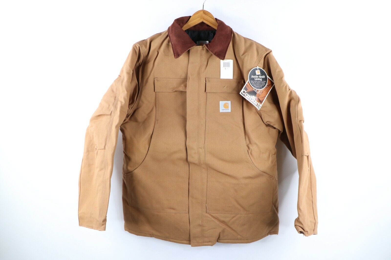 NOS Vtg 90s Carhartt Mens 46T Spell Out Corduroy Collar Arctic Coat Brown USA