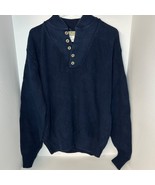 VTG LL BEAN Men&#39; Navy Blue 5 Button Fisherman Henley Sweater Mens Large ... - $37.73