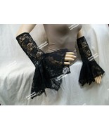Black Lace Bell Sleeve Arm Warmers Witch Goth Steampunk Victorian Vampir... - €14,27 EUR
