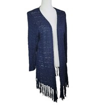 99 Jane Street Knit Cardigan Fringe Open Front Mid Sleeve Blue Womens XL - £13.86 GBP