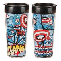 Marvel Comics Captain America 16 oz. Double Wall Plastic Travel Mug, NEW UNUSED - £9.68 GBP