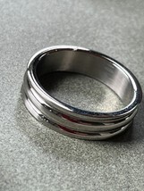 Men’s Ridged Stainless Steel Band Ring Size 11 – 0.25 inches wide across widest - £8.92 GBP