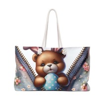 Personalised/Non-Personalised Weekender Bag, Easter, Cute Bear with Bunny Ears,  - £39.08 GBP