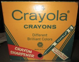 VTG CRAYOLA CRAYONS 64 COUNT BOX w/ INDIAN RED &amp; SHARPENER NO UPC 1960&#39;s - $24.95