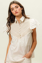 BiBi Half Button Collared Neck Short Sleeve Top - £42.90 GBP