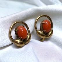 Signed WRE 12k Hold Filled Coral Screw Back Earrings  - £58.99 GBP