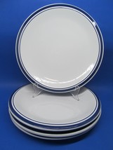 Culinary Arts Cafeware Set Of 4 Blue Bands On White 10&quot; Dinner Plates GC READ - £61.98 GBP