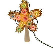 Electric Christmas Tree Top Topper Mini Star 11 Light Gold Tinsel Vtg MCM - £11.82 GBP