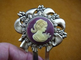 (CHS23-4) Ponytail lady girl burgundy cameo hair pin pick stick HAIRPIN ... - $28.97