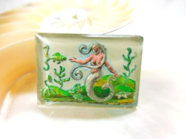 Vintage Germany Reverse Painted Glass Mermaid Under the Sea Cabochon - $14.25