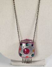Vintage Tibetan Metal Cash Pill Stash Pouch Silver Amulet Tincture Dangl... - €50,11 EUR