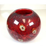 Red Art Glass Vase Bowl Millefiori Floral Swirl Pattern 6.25” High - $62.66 CAD