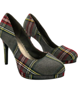 Fioni women&#39;s Grey/Yellow/Red/Black Plaid Platform Pumps 4 in. Stilettos... - $25.04