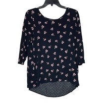 J. Jill T-Shirt Size Medium Black With Pink Floral Pattern Cotton Blend Womens  - £15.82 GBP