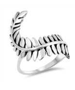 Leaf fern long sterling silver ring - $16.82