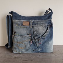 Jeans bag medium size, Distress style Jeans recycled bag, Denim upcycled... - $96.73 CAD